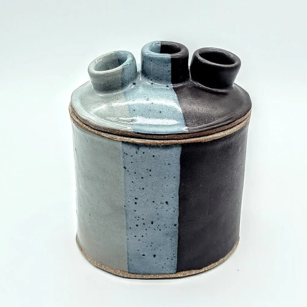 Handmade AMG Artisan Studio Pottery 3-Hole Covered Canister Vase